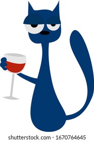 Drunk cat, illustration, vector on white background.