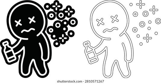 Drunk character concept icons with character intoxicated drunkard silhouette negative behavior illustration