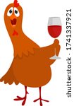 Drunk chicken , illustration, vector on white background