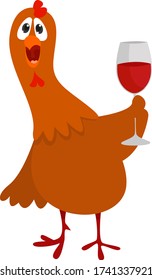 Drunk chicken , illustration, vector on white background