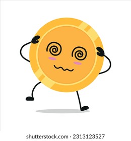 drunk coin drop hold dizzy head. money activity vector illustration flat design.