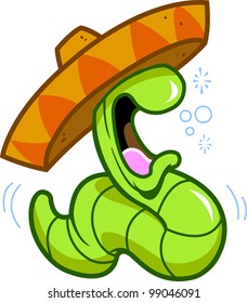 drunk drinking partying celebrating tequila worm about to burp or hurl, wearing a mexican sombrero