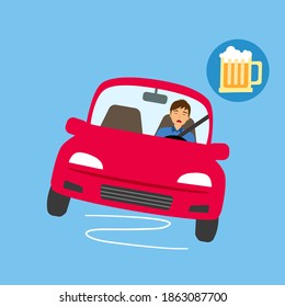 Ilustración vectorial de concepto de conductor ebrio y accidente. Beber no conduce la campaña.