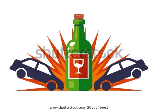 a drunk driver\
driving an accident on the road. Flat vector illustration isolated\
on white background.