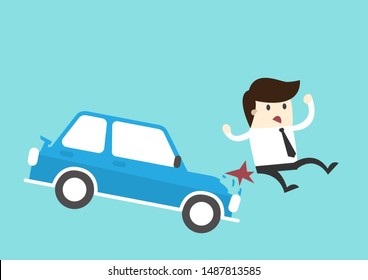 Drunk driver hit businessman by car. Road accident concept