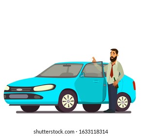 Drunk driver.Drunk man with bottle of alcohol, trying to get in the car. Vector illustration.