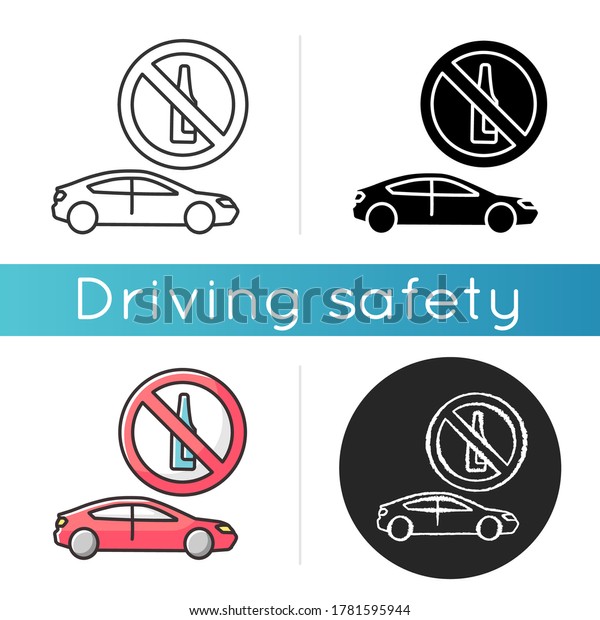 Drunk\
driving icon. Traffic safety law, responsible drinking. Linear\
black and RGB color. Advice for careful drivers. Auto and alcohol\
prohibition sign isolated vector\
illustrations