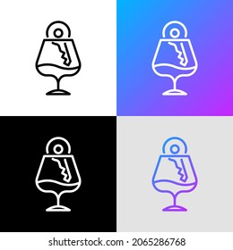 Drunk driving thin line icon, car key in wineglass with alcohol. Vector illustration.