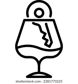 Drunk driving thin line icon, car key in wineglass with alcohol. Vector illustration.