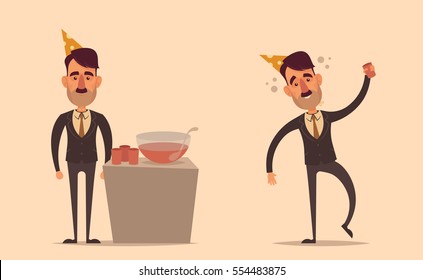 Drunk Employee. Office Party Concept. Vector Illustration