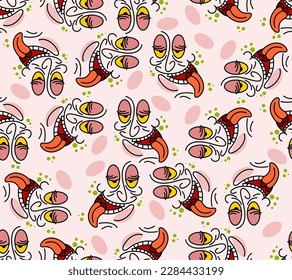 Drunk face pattern seamless. Alcoholic emoji cartoon background