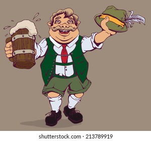  Drunk fat German with beer. Vector cartoon illustration