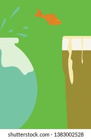 Drunk fish jumping into beer glass vector
