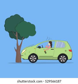 drunk girl crashed into a tree