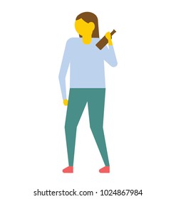 Drunk girl holding bottle of alcohol 