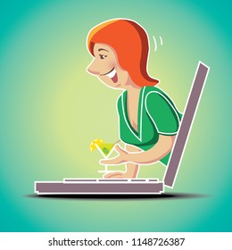 drunk girl online with a glass of cocktail in hand