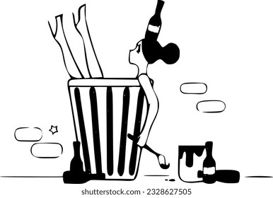drunk girl vector funny wine