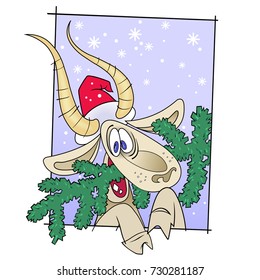 Drunk goat with Christmas tree