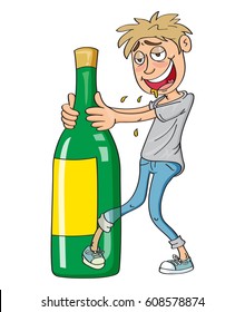 Drunk guy drinking alcohol, vector illustration cartoon