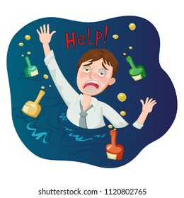 Drunk Guy in a Sinking, illustration vector cartoon