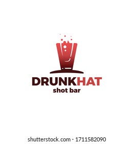 Drunk Hat Shot Bar Vector Logo. Alcohol Drink Vector Logotype