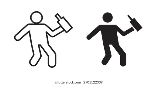 Glifo de Vector de icono humano borracho plano y paquete de línea de trazo de moda