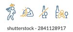 drunk human icons, outline icon set, alcohol ban, alcohol addiction, hangover, thin line vector editable symbols on white background -  stroke  illustration eps 10