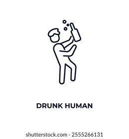 drunk human outline icon. Linear vector from feelings concept. Thin line drunk human icon isolated on white background