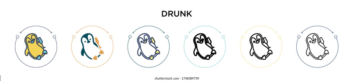 Drunk icon in filled, thin line, outline and stroke style. Vector illustration of two colored and black drunk vector icons designs can be used for mobile, ui, web