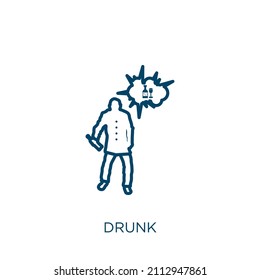 drunk icon. Thin linear drunk outline icon isolated on white background. Line vector drunk sign, symbol for web and mobile