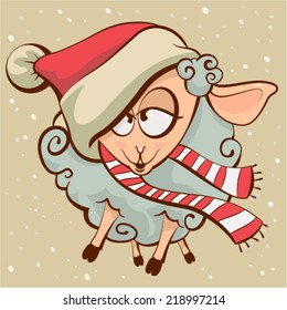 Drunk lamb. Symbol 2015. Vector cartoon illustration