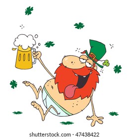 Drunk Leprechaun Lying Naked With Beer