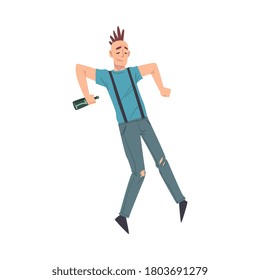 Drunk Man with Alcohol Drink Bottle in his Hands, Boozy Drunken Man Walking Tipsy Screwed, Drunkenness, Bad Habit Concept Cartoon Style Vector Illustration