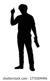 Drunk man with beer bottle silhouette vector