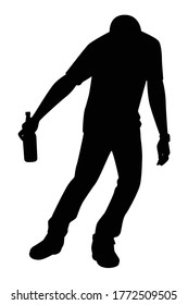 Drunk man with beer bottle silhouette vector