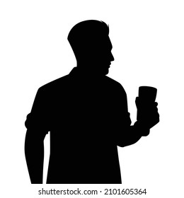 Drunk man with beer glass in hand silhouette , party people vector.