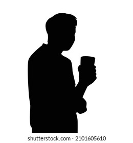 Drunk man with beer glass in hand silhouette , party people vector.