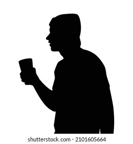 Drunk man with beer glass in hand silhouette , party people vector.