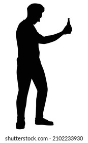 Drunk man with beer glass in hand silhouette , party people vector.