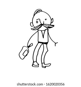 drunk man with a bottle of wine in his hand. Cartoon character, Doodle illustration. vector
