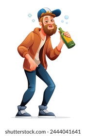 Drunk man cartoon character. Vector illustration