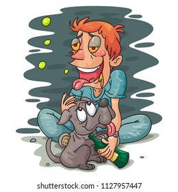 Drunk Man With Dog, illustration vector cartoon