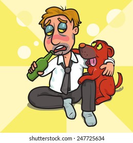 drunk man with dog,vector