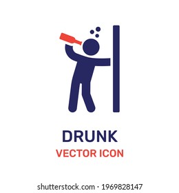 Drunk man drinking alcohol standing by the wall icon