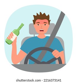 Drunk man driving car concept vector illustration. Drink don’t drive campaign.