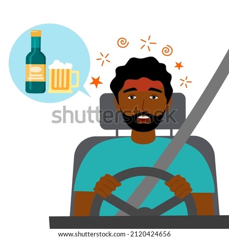 Drunk man driving car concept vector illustration. Drink don’t drive campaign.