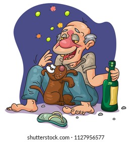 Drunk Man Hugging Dog, illustration vector cartoon