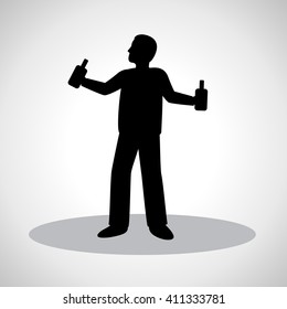 Drunk Man Icon - Isolated On Gray Background - Vector Illustration, Graphic Design. Drunkenness Concept