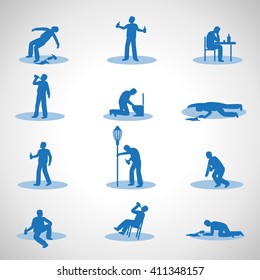 Conjunto De Iconos De Hombre Borracho - Aislados En Fondo Gris - Ilustración Vectorial, Diseño Gráfico. Concepto de embriaguez