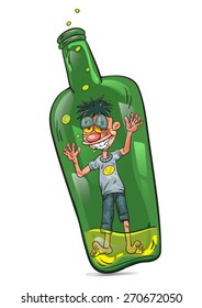 Hombre borracho dentro de la botella de champán, Vector